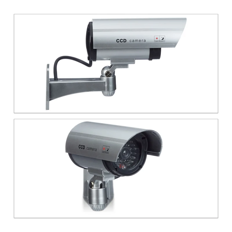 Caméra de surveillance factice intérieure extérieure 11 x 31,5 x 8,5 cm illusion lumière LED rouge en plastique noir 13_0003394