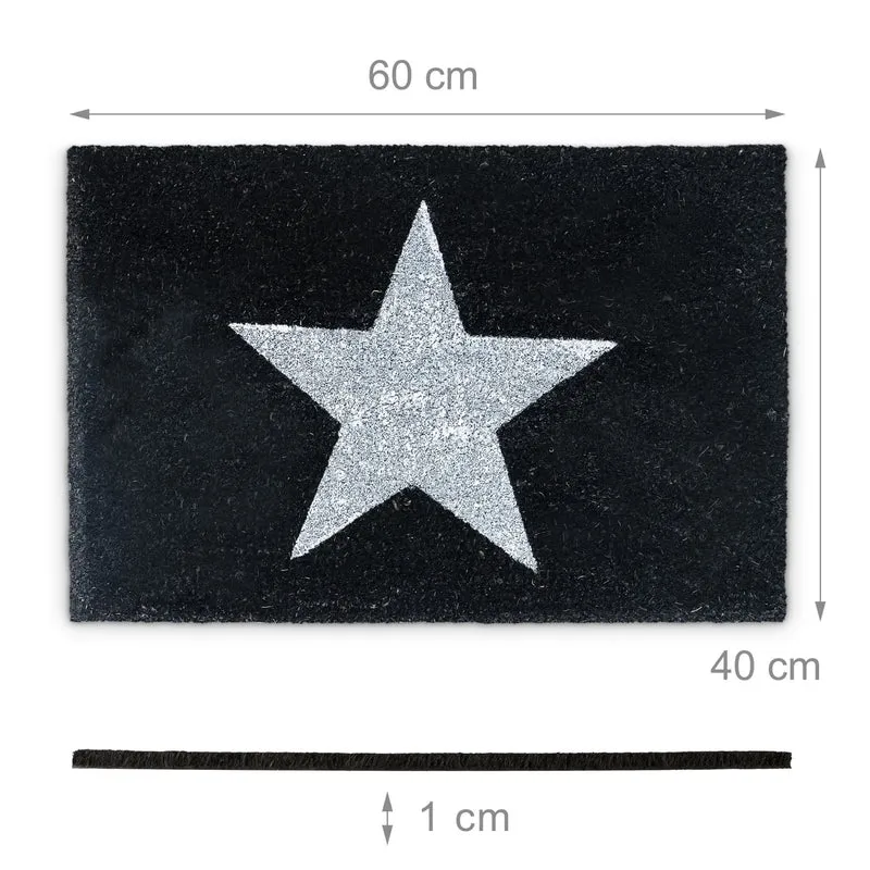 Paillasson d'entrée décoratif en fibre de coco antidérapant 75 x 45 cm pour intérieur extérieur en PVC noir 13_0003193