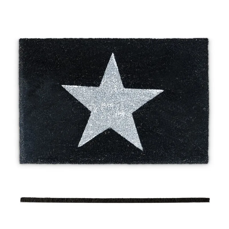Paillasson d'entrée décoratif en fibre de coco antidérapant 75 x 45 cm pour intérieur extérieur en PVC noir 13_0003193