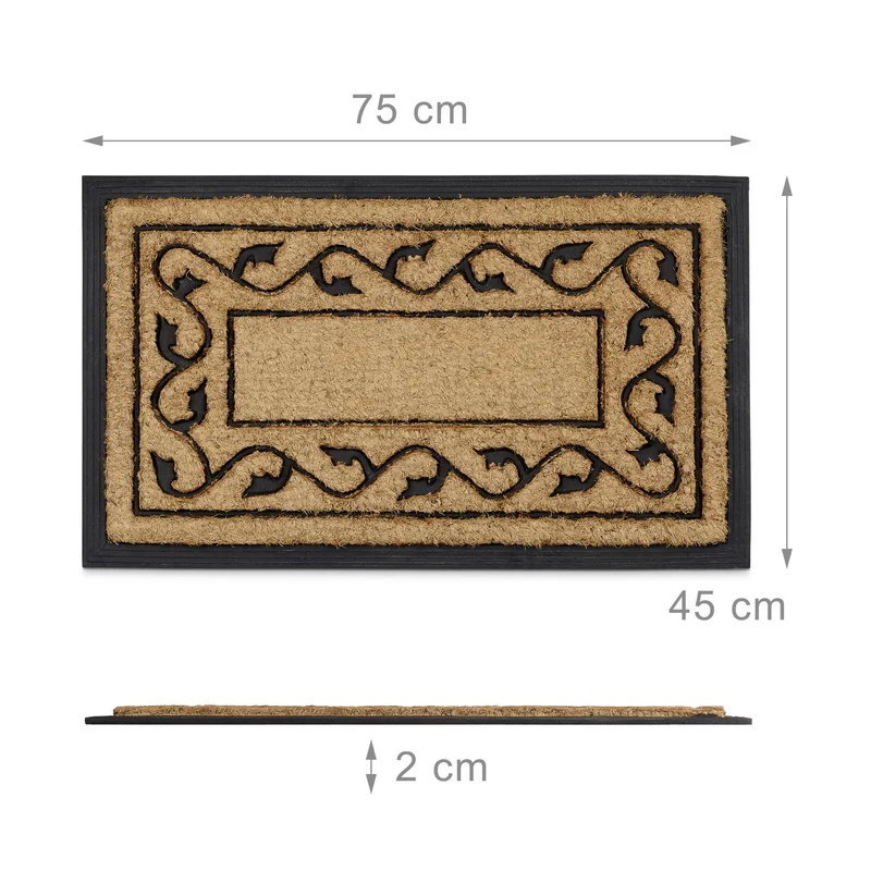Paillasson antidérapant robuste intérieur extérieur 75 x 45 cm style déco naturel en fibres de coco marron 13_0003300