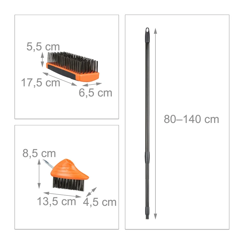 Lot de 2 brosses à joints jardinage 60 x 10 x 5 cm nettoyage efficace angles surfaces en acier noir 13_0004941