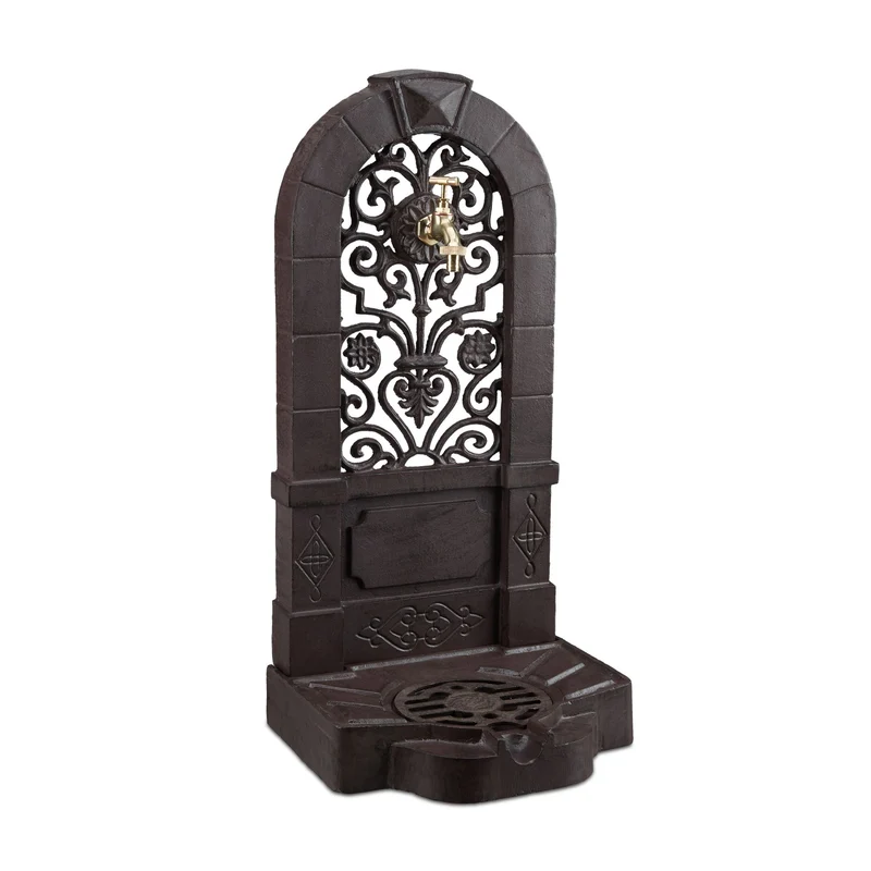 Fontaine décorative antique jardin terrasse avec robinet et grille pratique 50 x 30 x 30 cm en béton gris 13_0004507