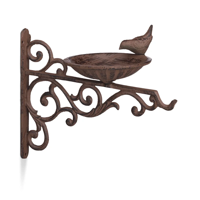 Bain d'oiseaux mural pour jardin terrasse balcon 30 x 20 x 10 cm design intempéries en fonte vert 13_0004530