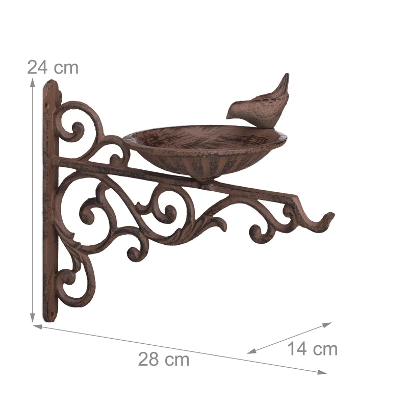 Bain d'oiseaux mural pour jardin terrasse balcon 30 x 20 x 10 cm design intempéries en fonte vert 13_0004530