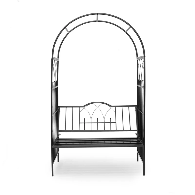 Arche à rosiers banc décoratif jardin 200 x 120 x 40 cm ambiance romantique en fer époxy noir 13_0003268