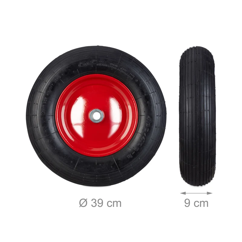 Roue de brouette gonflable 39 x 9 cm capacité 200 kg confort de transport surface profilée en caoutchouc noir 13_0003864