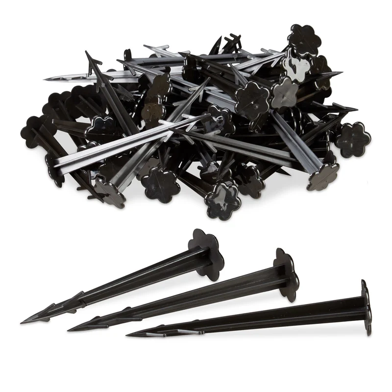 Lot de 100 piquets de fixation au sol jardin camping 11,5 x 2,8 cm en plastique noir 13_0003836