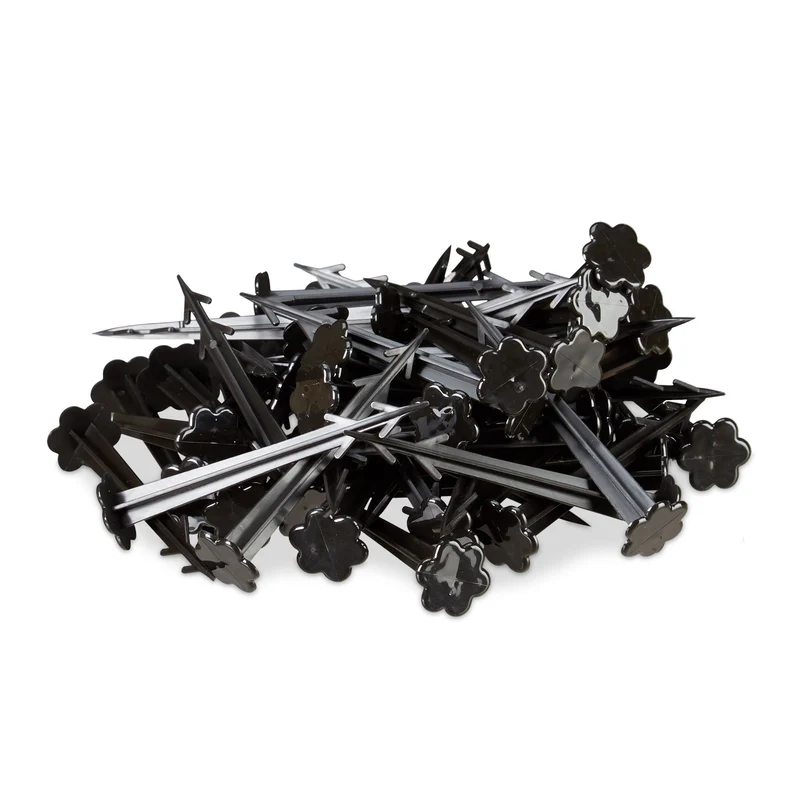 Lot de 100 piquets de fixation au sol jardin camping 11,5 x 2,8 cm en plastique noir 13_0003836