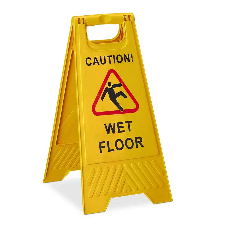 Panneau avertisseur sol glissant pliable pour hôtels bureaux 57,5 x 29,5 x 37,5 cm en plastique jaune 13_0004737
