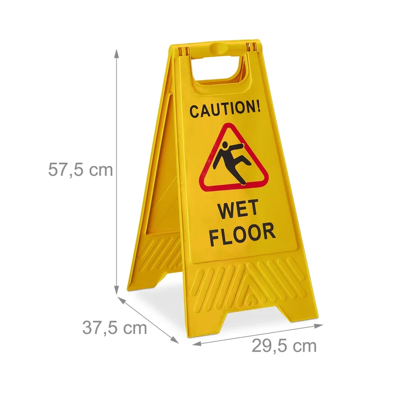 Panneau avertisseur sol glissant pliable pour hôtels bureaux 57,5 x 29,5 x 37,5 cm en plastique jaune 13_0004737