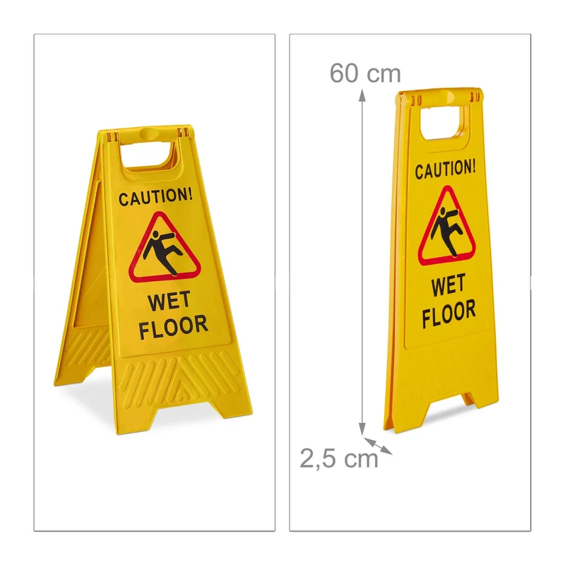 Panneau avertisseur sol glissant pliable pour hôtels bureaux 57,5 x 29,5 x 37,5 cm en plastique jaune 13_0004737