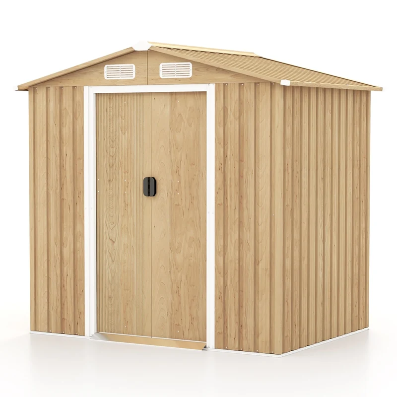 Abri de jardin 196 x 142 x 186 cm 3,7 m³ avec portes coulissantes design polyvalent en acier galvanisé marron 20_0009998