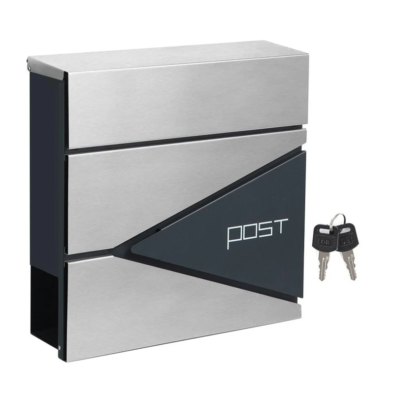 Boîte aux lettres murale avec porte-journaux clés facile à installer design moderne gris anthracite et argenté 12_0001638
