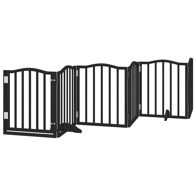 Barrière de sécurité pour chien animaux de compagnie porte pliable 12 panneaux bois peuplier noir 02_0023183