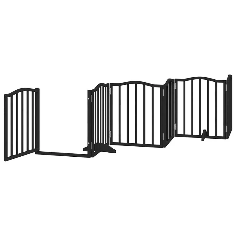 Barrière de sécurité pour chien animaux de compagnie porte pliable 12 panneaux bois peuplier noir 02_0023183