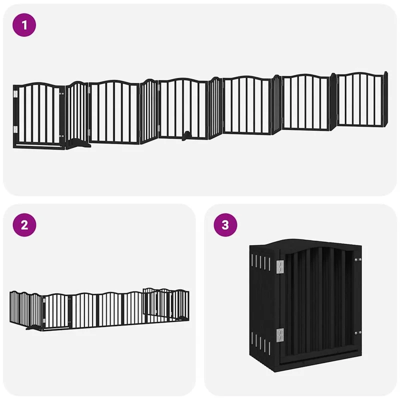 Barrière de sécurité pour chien animaux de compagnie porte pliable 12 panneaux bois peuplier noir 02_0023183