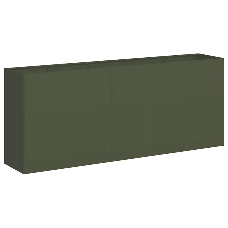 Jardinière moderne extérieure 200 x 40 x 80 cm profonde avec fond ouvert en acier laminé à froid vert olive 02_0051514