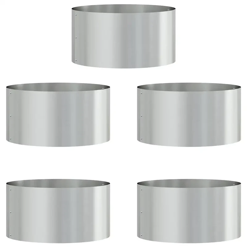 Lot de 5 anneaux de jardinière ronds modernes extérieur 40 x 40 x 20 cm en acier galvanisé argenté 02_0052253