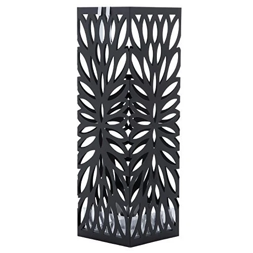 Porte parapluies en métal carré avec un plateau et crochet 49 cm noir 3512026
