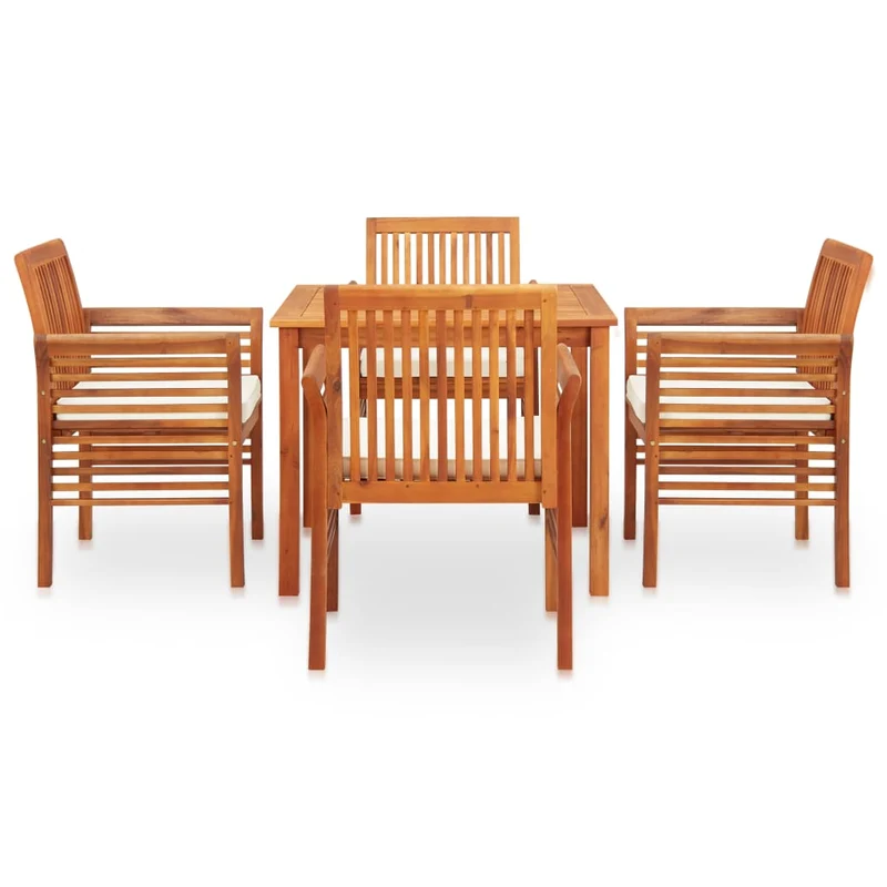 Mobilier à dîner d'extérieur 5 pièces et coussins acacia solide 02_0014657