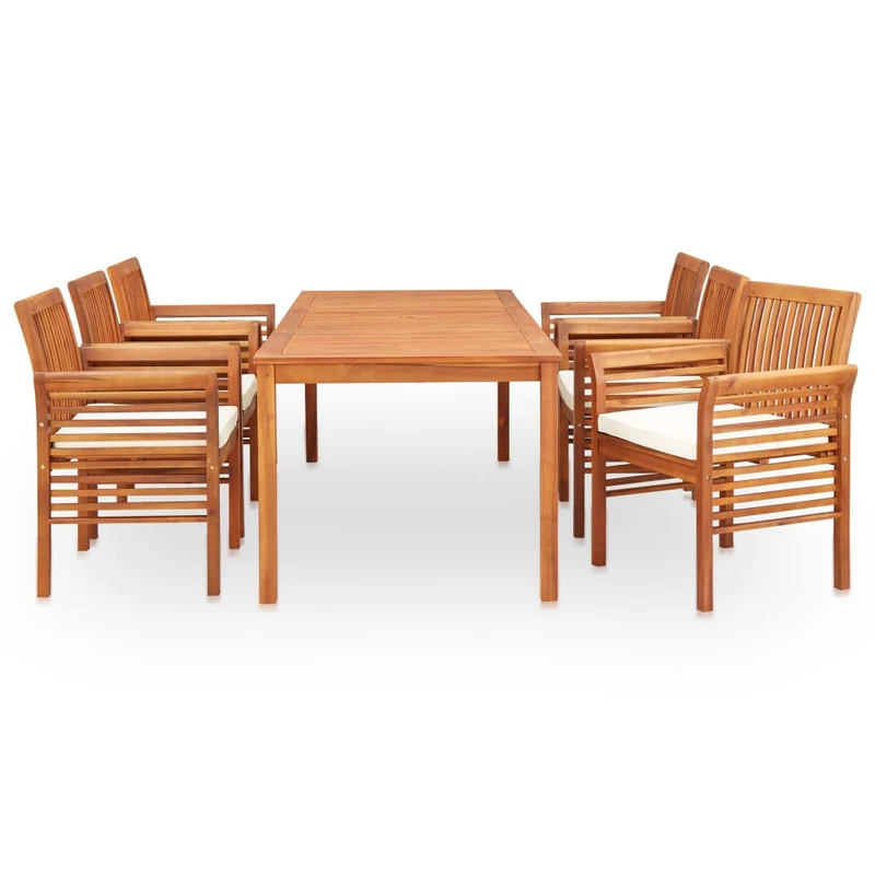 Mobilier à dîner d'extérieur 7 pièces et coussins acacia solide 02_0014679