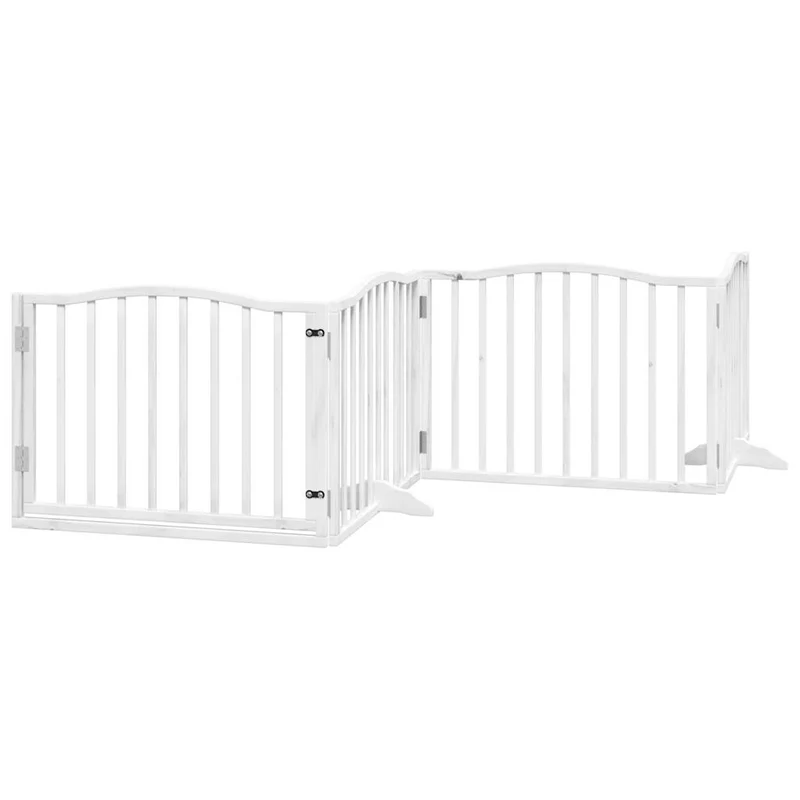 Barrière de sécurité pour chien animaux de compagnie porte pliable 10 panneaux bois de peuplier blanc 02_0023109