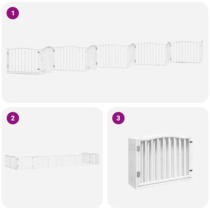 Barrière de sécurité pour chien animaux de compagnie porte pliable 10 panneaux bois de peuplier blanc 02_0023109