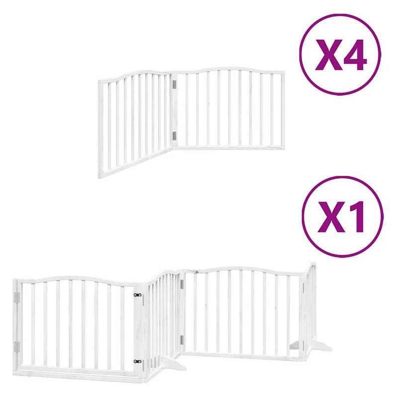 Barrière de sécurité pour chien animaux de compagnie porte pliable 12 panneaux bois de peuplier blanc 02_0023151