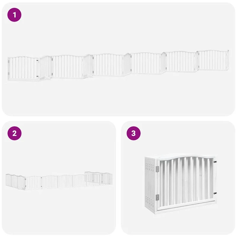 Barrière de sécurité pour chien animaux de compagnie porte pliable 12 panneaux bois de peuplier blanc 02_0023151