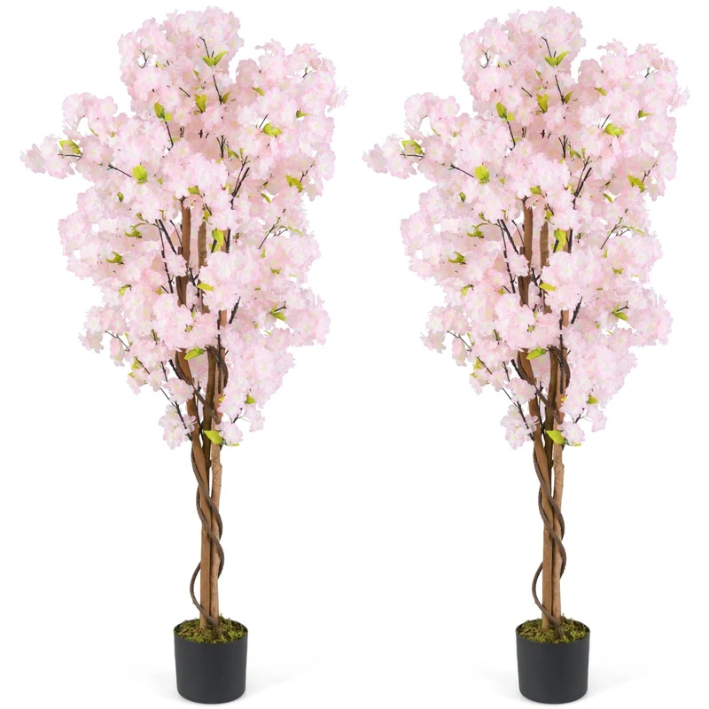 Lot de 2 plantes artificielles en pot 150 cm avec 972 fleurs roses décoratives et branches réglables en polyester rose 20_0018224