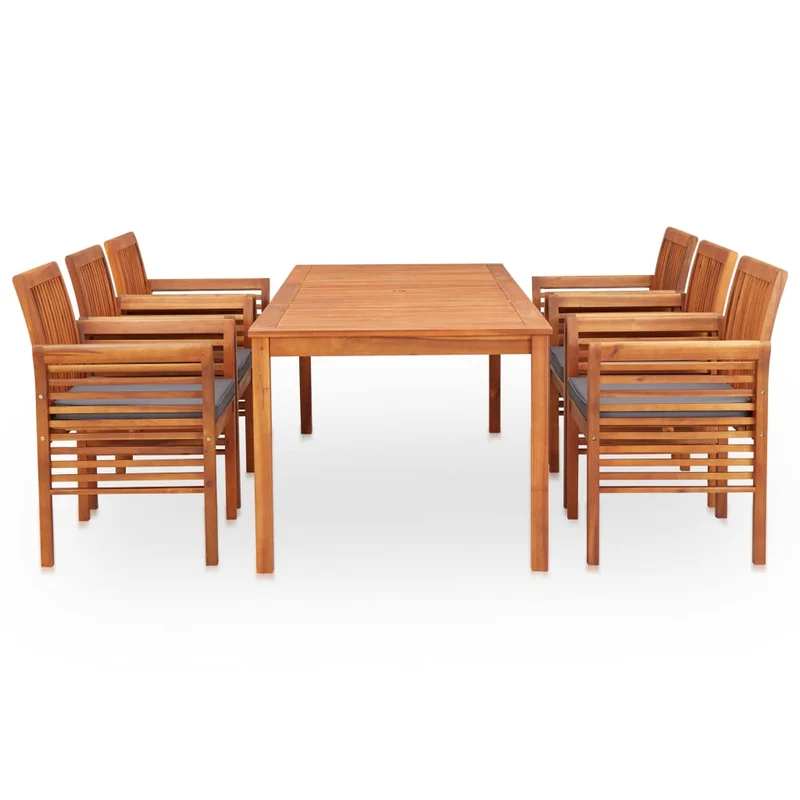 Mobilier à dîner d'extérieur 7 pièces et coussins acacia solide 02_0014678