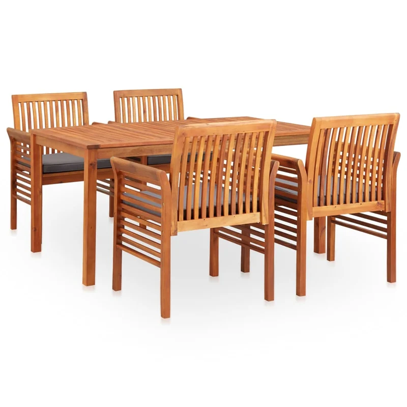 Mobilier à dîner d'extérieur 5 pièces et coussins acacia solide 02_0014658