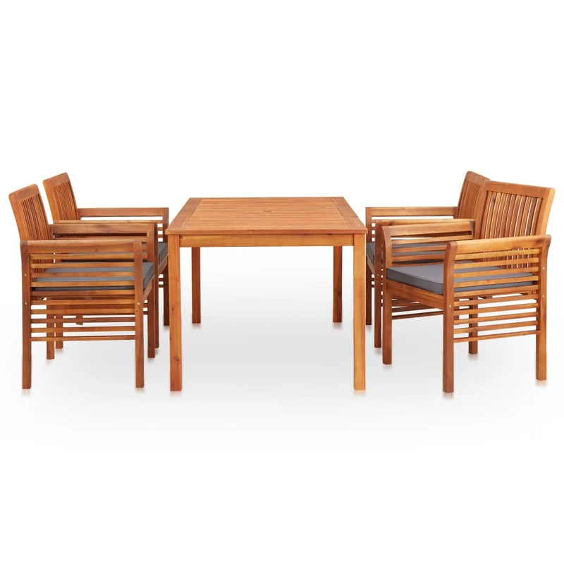Mobilier à dîner d'extérieur 5 pièces et coussins acacia solide 02_0014658