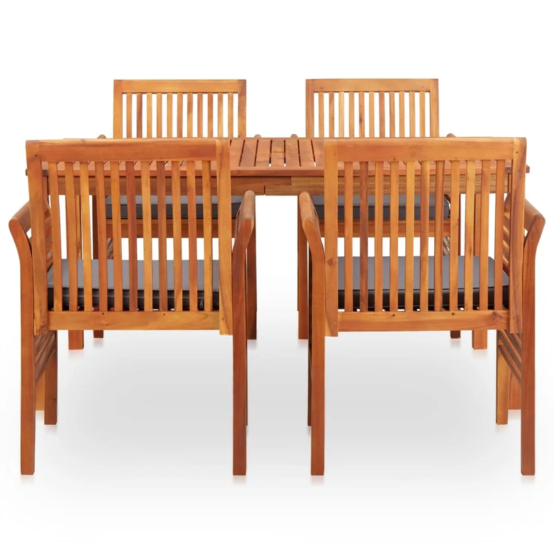 Mobilier à dîner d'extérieur 5 pièces et coussins acacia solide 02_0014658