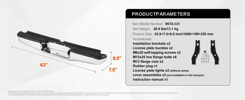 Pare-Chocs Arrière Acier Chromé Toyota Tacoma