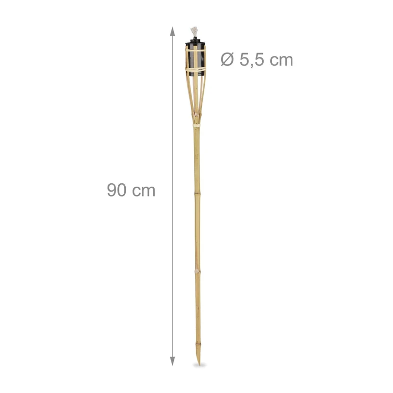 Lot de 10 torches de jardin décoratives éclairage extérieur 90 x 5,5 cm en bambou naturel 13_0004879