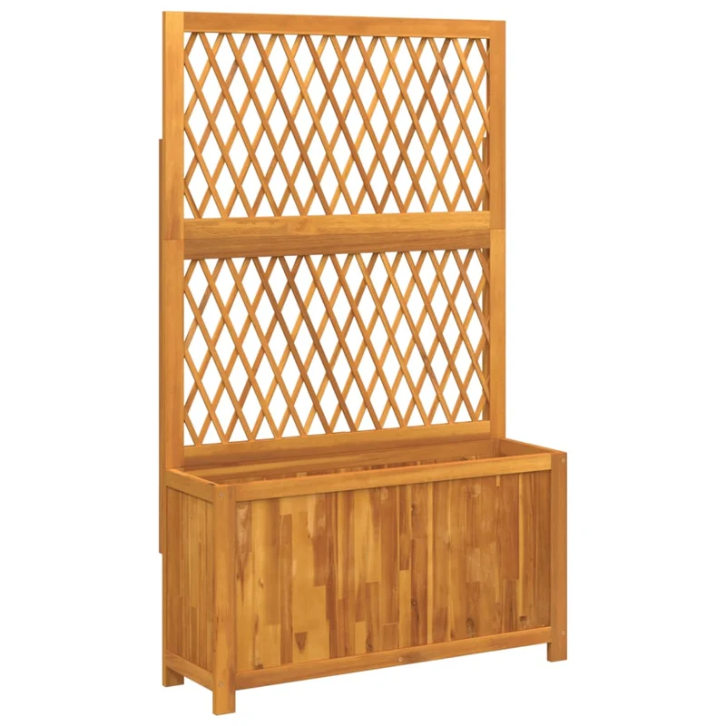 Jardinière bac lit surélevé plantes fleurs terrasse jardin avec treillis 100 x 32 x 165 cm bois massif d'acacia marron 02_0038220