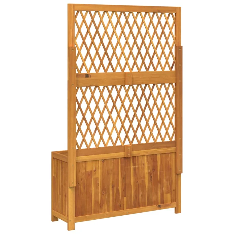Jardinière bac lit surélevé plantes fleurs terrasse jardin avec treillis 100 x 32 x 165 cm bois massif d'acacia marron 02_0038220