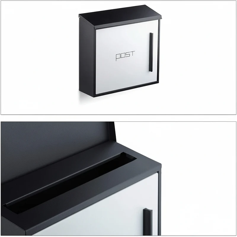 Boîte aux lettres murale moderne en acier bicolore design 35 cm noir blanc 13_0000471_3