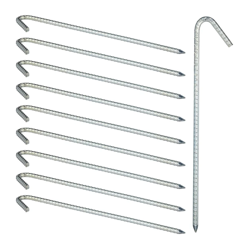 Lot de 10 piquets de fixation au sol XL 39 x 6,5 x 1 cm très stables pour tentes et pavillons en acier argenté 13_0004864