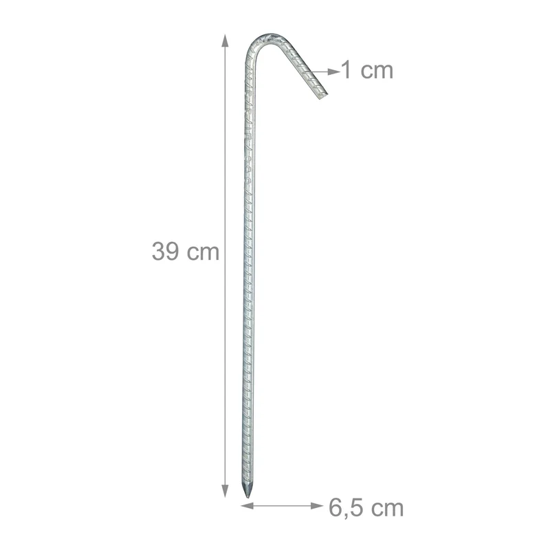 Lot de 10 piquets de fixation au sol XL 39 x 6,5 x 1 cm très stables pour tentes et pavillons en acier argenté 13_0004864