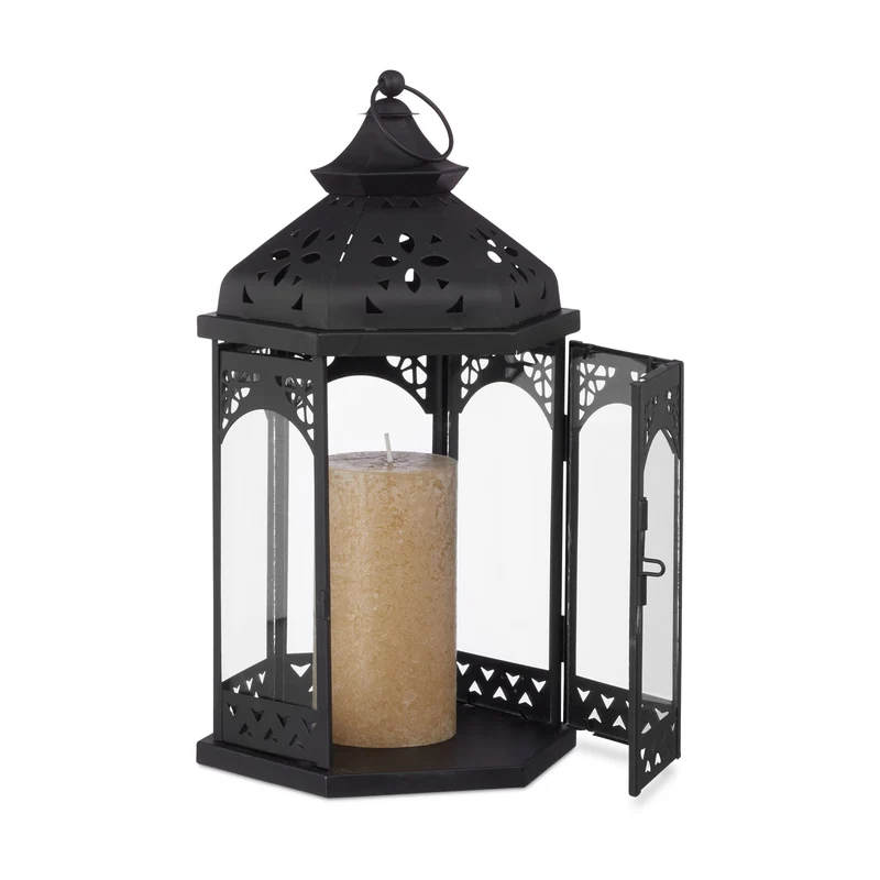 Lot de 3 lanternes décoratives orientales pour intérieur extérieur 43 x 23,5 cm ambiance cosy en fer noir 13_0004849