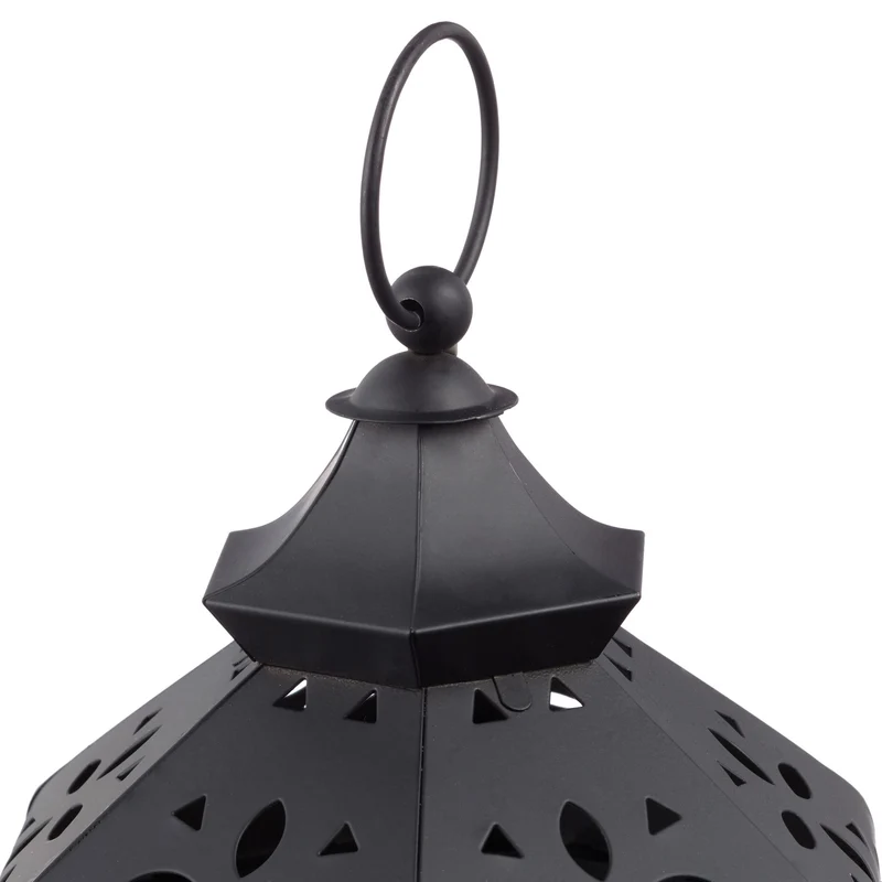Lot de 3 lanternes décoratives orientales pour intérieur extérieur 43 x 23,5 cm ambiance cosy en fer noir 13_0004849