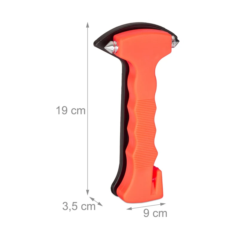 Marteau d'urgence pour voiture 19 x 9 x 3,5 cm outil de sécurité avec brise-vitre en plastique orange 13_0004185