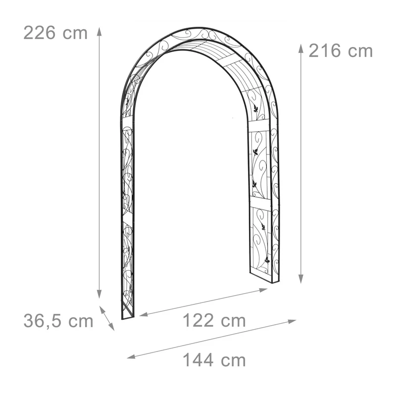 Arche à rosiers décorative pour plantes grimpantes 200 x 100 x 50 cm en fer noir 13_0004442