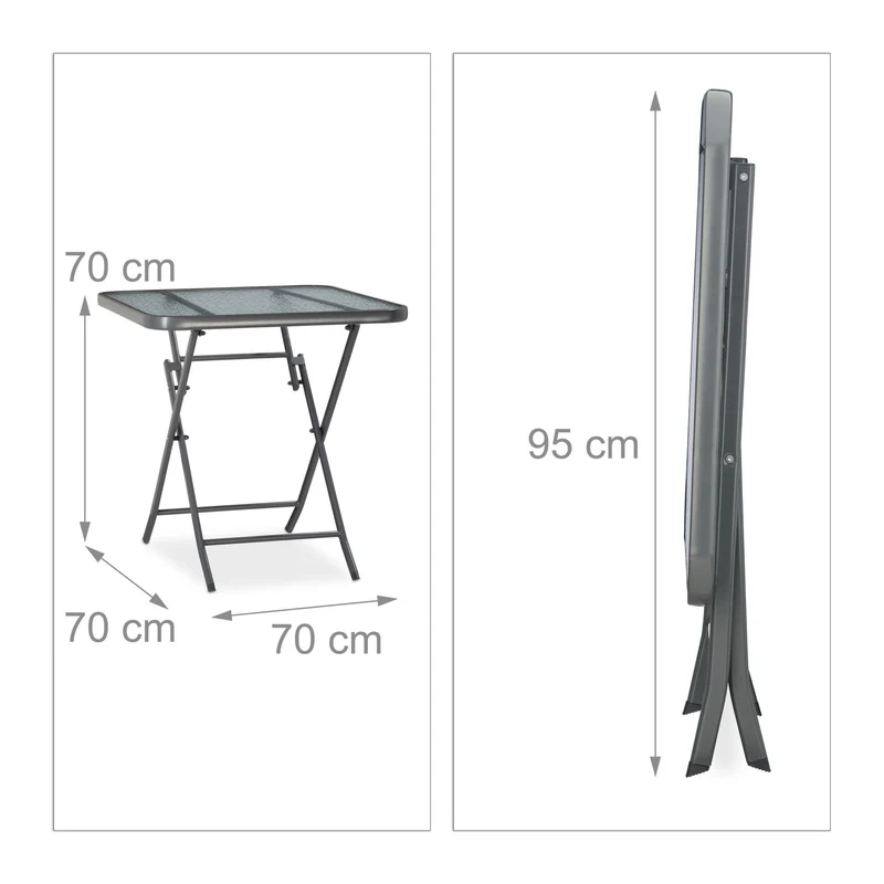 Table de jardin carrée moderne 70 x 70 x 70 cm pour 4 personnes usage extérieur en verre transparent gris 13_0004458