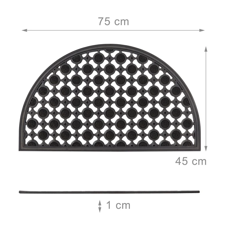 Paillasson demi-rond antidérapant 75 x 45 cm intérieur extérieur facile entretien en caoutchouc noir 13_0003295