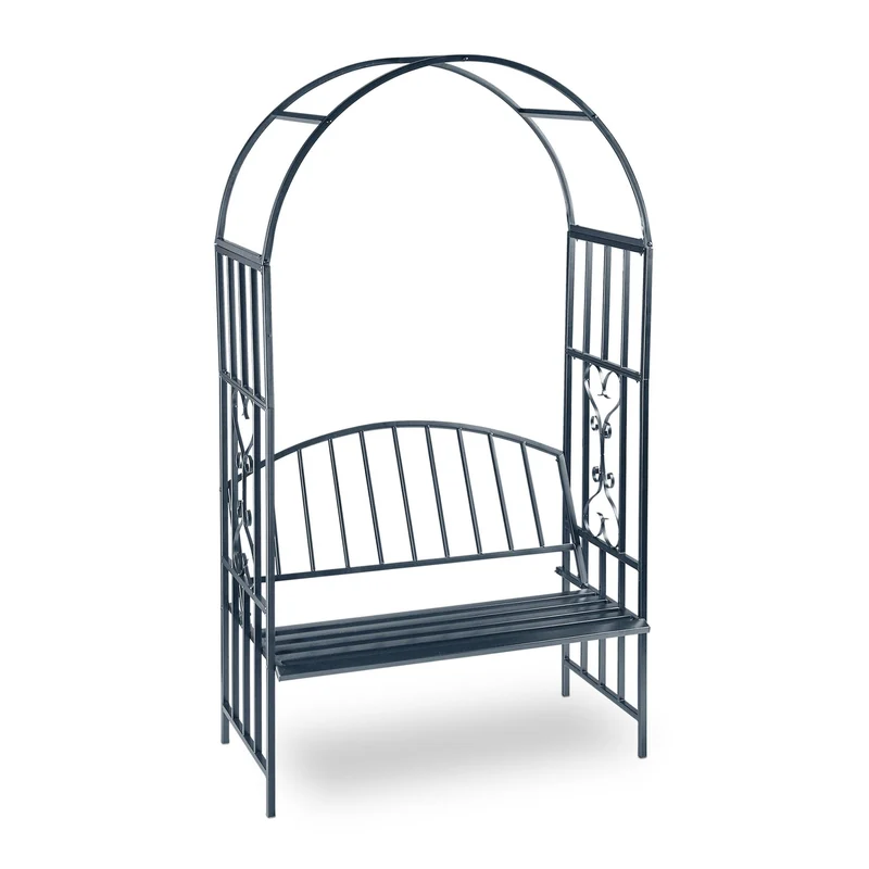 Arche de jardin avec banc deux places pratique décoratif 205 x 115 x 50 cm en fer gris 13_0003439