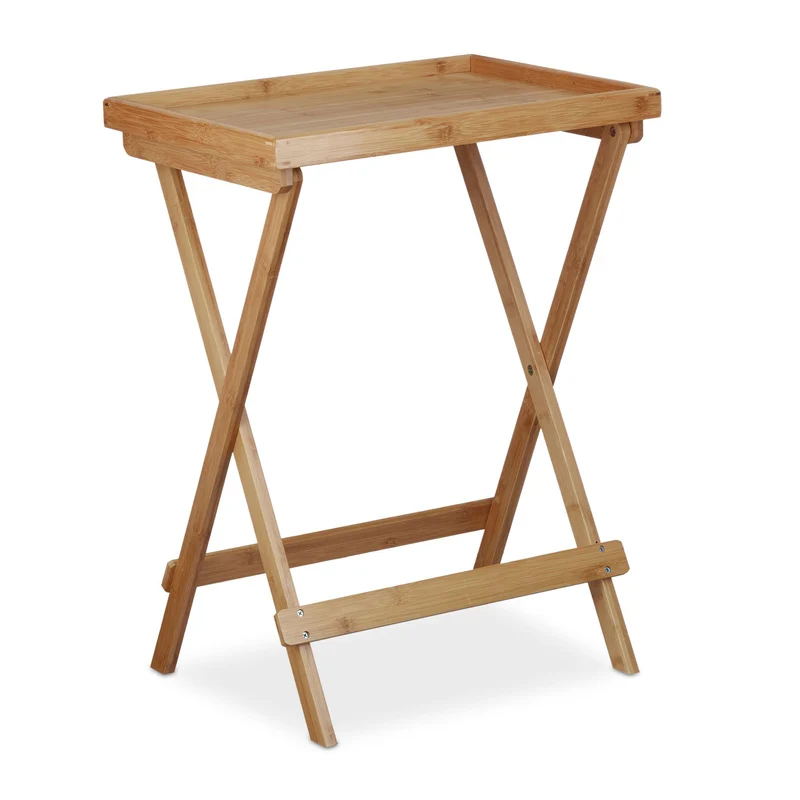 Table d'appoint pliable jardin balcon 60 x 40 x 70 cm usage pratique design contemporain en bambou naturel 13_0003331