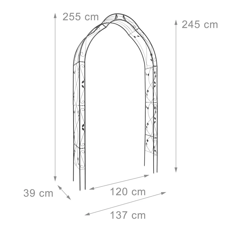 Arche à rosiers support plante grimpante 220 x 120 x 30 cm décorative et résistante au intempéries en fer époxy noir 13_0003266